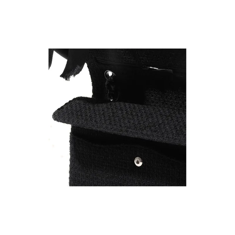 CHANEL Classic Flap CF Embroidery Twill Soft Woolen Shoulder Bag Women's Black-2