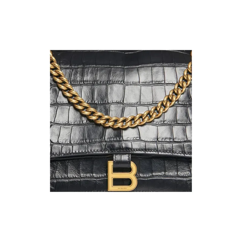Balenciaga Crush Crocodile Medium Chain Bag Black-6
