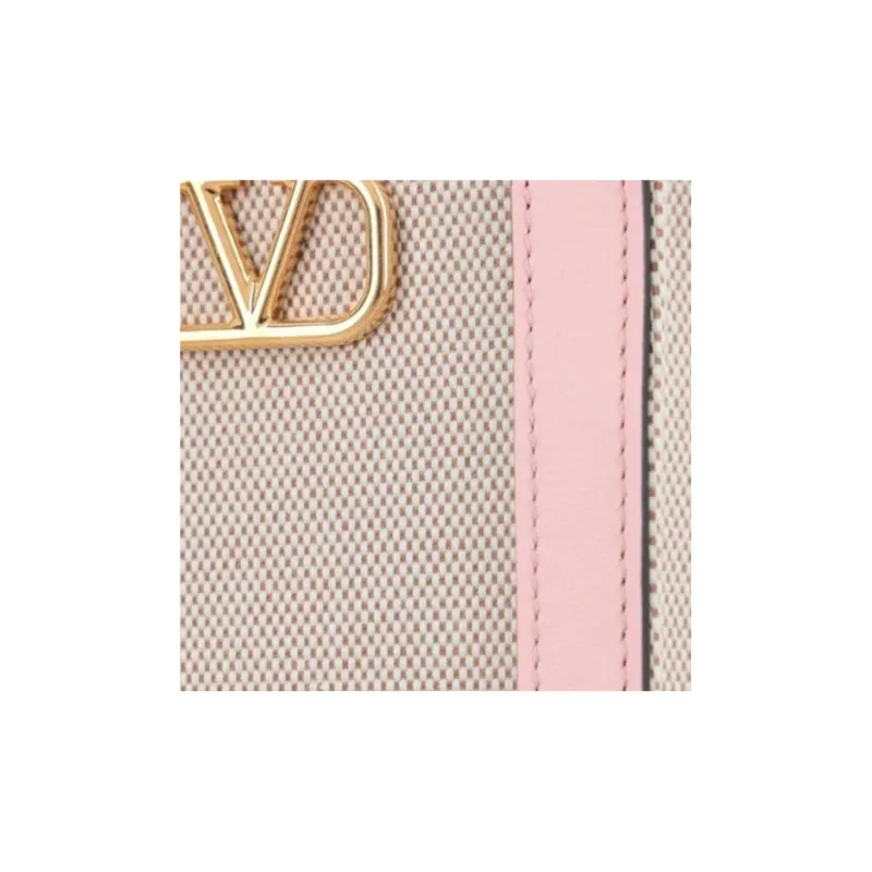 Valentino Canvas With Leather Trim Portable Canvas Shoulder Bag, Crossbody Bag Women's Pink-4