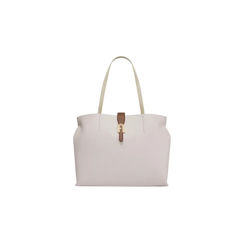 Furla Sofia Collection Grained Leather Tote Bag Shopping Bag Handbag Large Size Women's Ecru-0