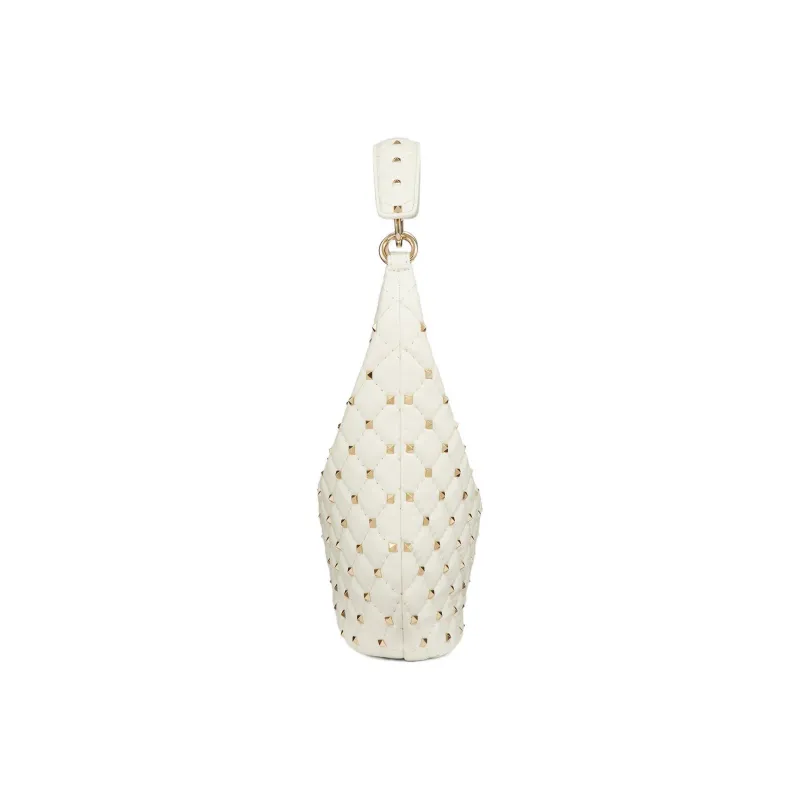 Valentino ROCKSTUD SPIKE Calfskin Hobo Bag Shoulder Bag Crossbody Bag Handbag Small Size Women's White-1
