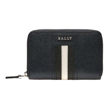BALLY Embossed Cow Leather Coin Purses Wallets Men's Marine Blue