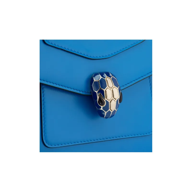 BVLGARI Serpenti Forever Series Calfskin Shoulder Bag Crossbody Bag Handbag Small Size Women's Blue-4