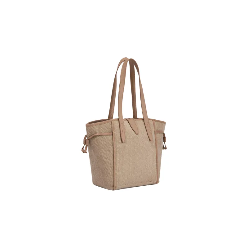 Furla Canvas With Grain Calfskin Canvas Bag Tote Bag Shopping Bag Shoulder Bag Handbag Medium Size Women's Brown-2