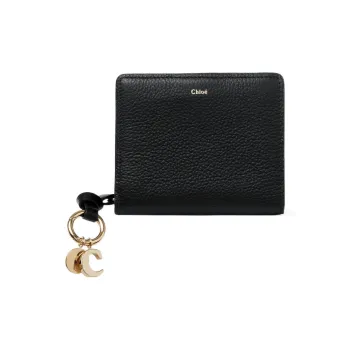 Chloe Alphabet Grain Calfskin Wallet Women's Black