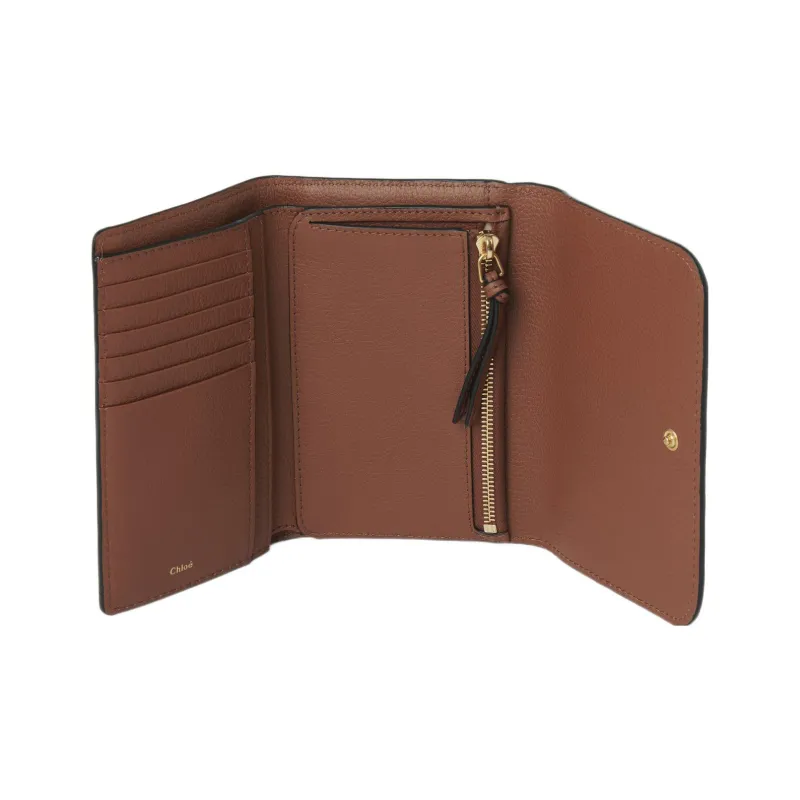 Chloe Marcie Grain Calfskin Wallet Medium Size Women's Tan-2
