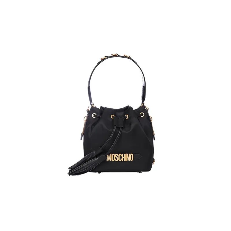 MOSCHINO Fabric Bucket Bag Portable Crossbody Bag Shoulder Bag Small Size Women's Black-0