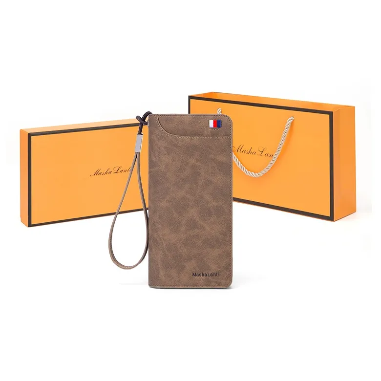 MashaLanti Microfiber Synthetic Leather Card Holder Wallet Men's Coffee-0