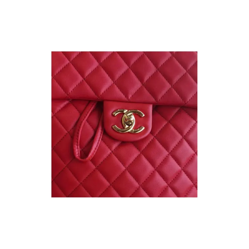CHANEL Sheepskin Backpack Tubas Women's Red-1