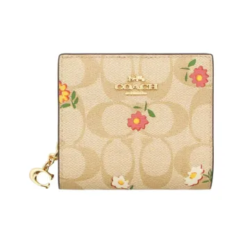COACH Snap Wallet Canvas With Leather Clutch Wallet Women's Khaki