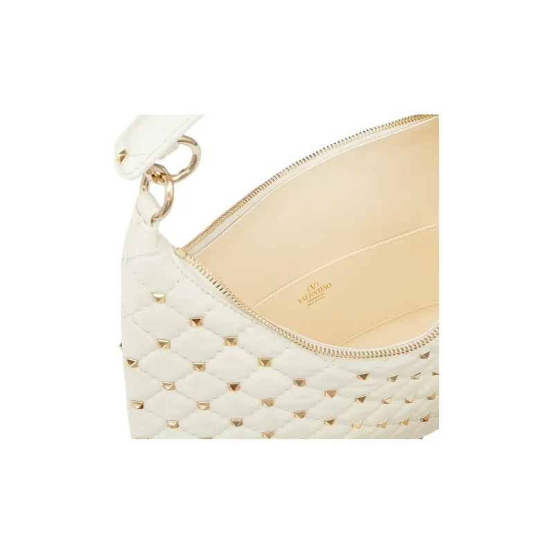 Valentino ROCKSTUD SPIKE Calfskin Hobo Bag Shoulder Bag Crossbody Bag Handbag Small Size Women's White-5
