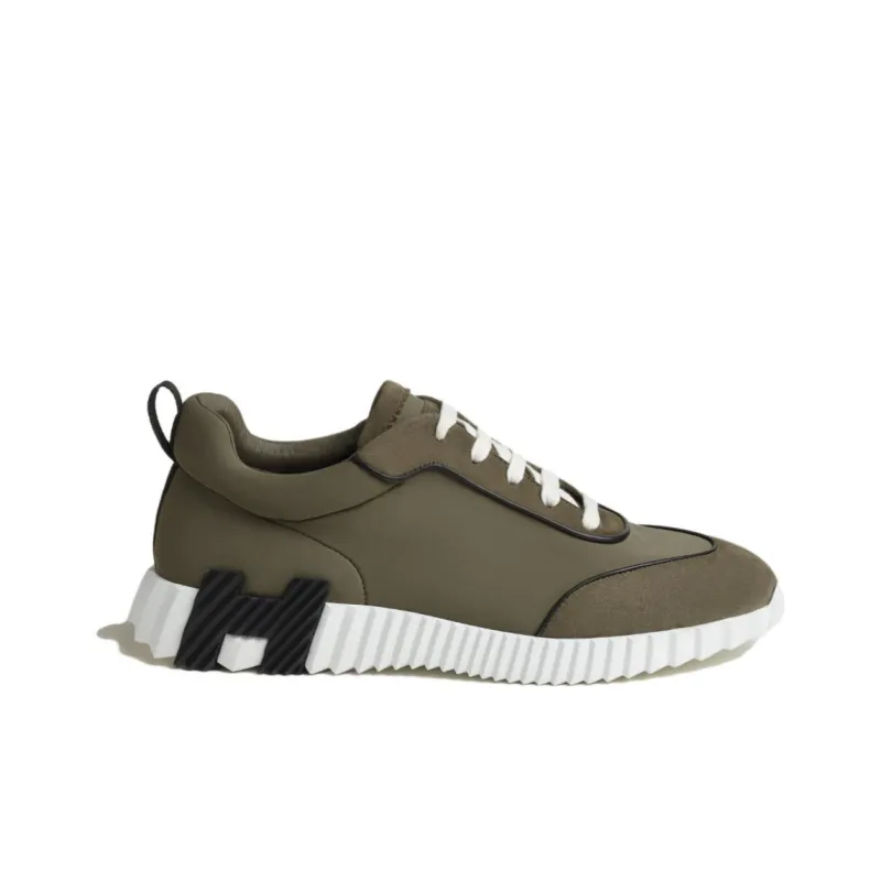 HERMES Bouncing Low Top Casual Shoes Men's Green-1