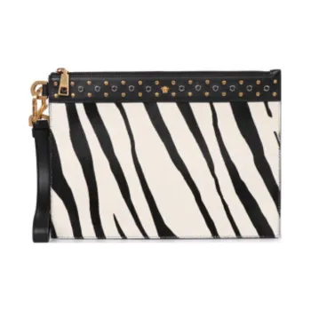 VERSACE Leather Clutch Women's Black & White