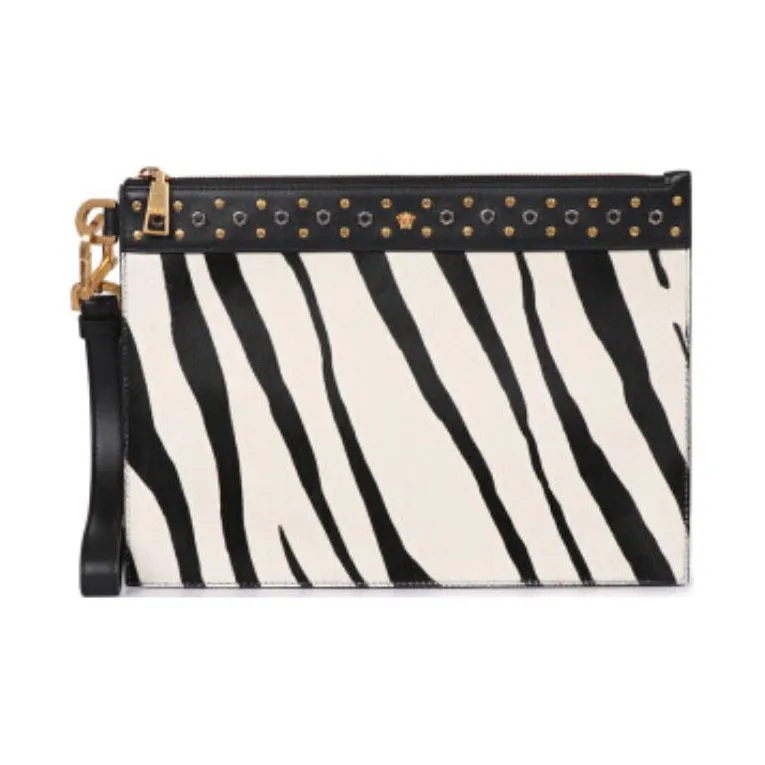 VERSACE Leather Clutch Women's Black & White-0