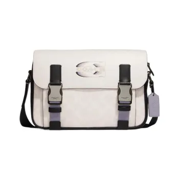 COACH Track Cow Leather Messenger Bag Shoulder Bag Crossbody Bag Large Size Unisex White