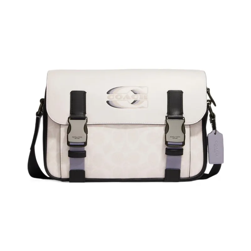COACH Track Cow Leather Messenger Bag Shoulder Bag Crossbody Bag Large Size Unisex White-0