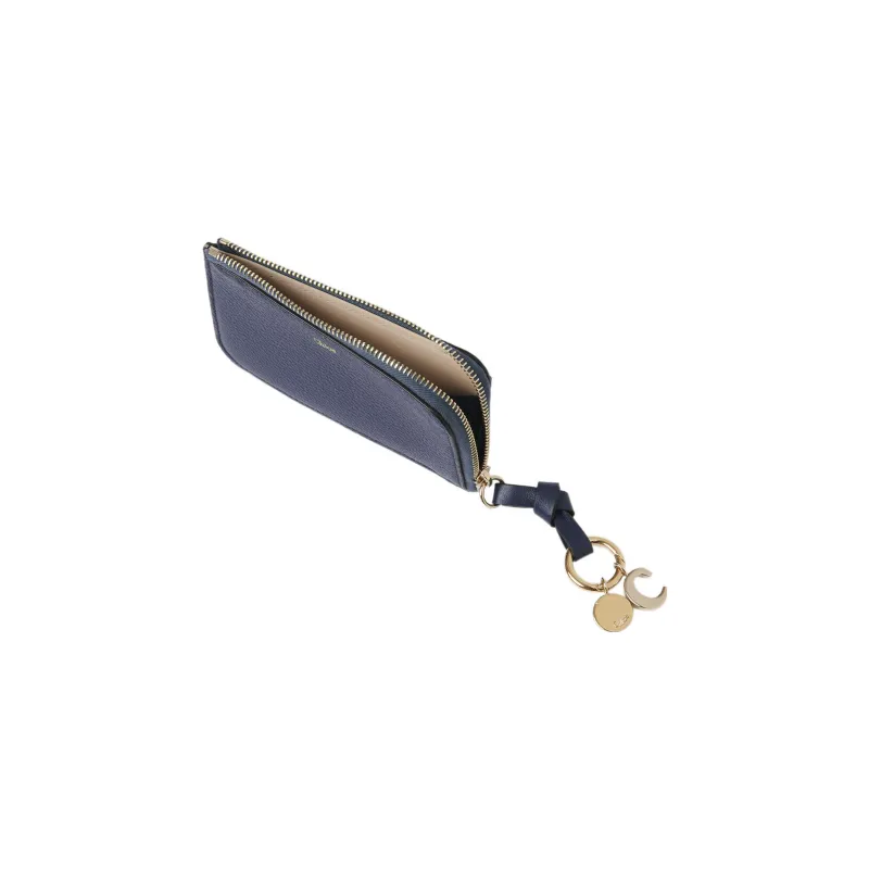 Chloe Alphabet Grained Calfskin Coin Purses Wallets Small Size Women's Carbon Blue-2