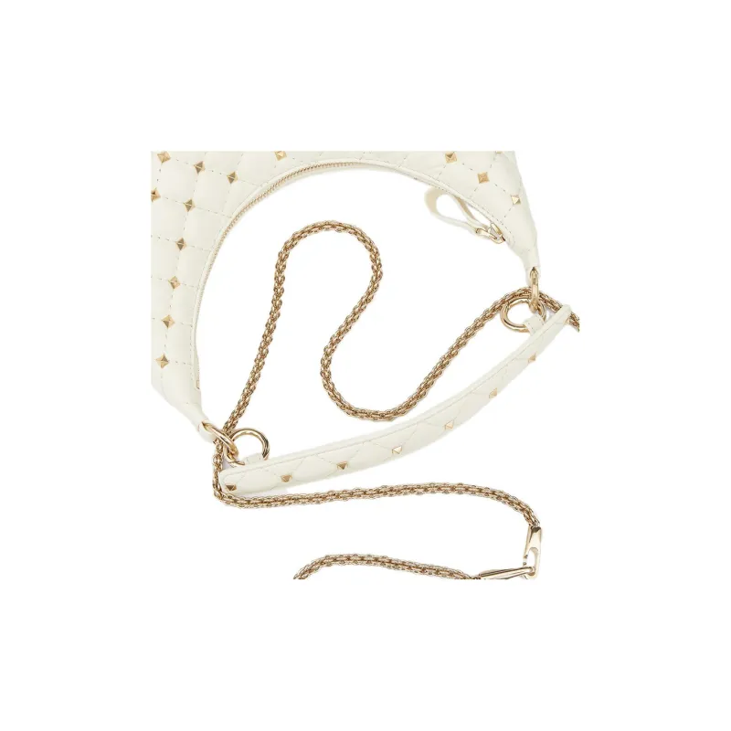 Valentino ROCKSTUD SPIKE Calfskin Hobo Bag Shoulder Bag Crossbody Bag Handbag Small Size Women's White-6