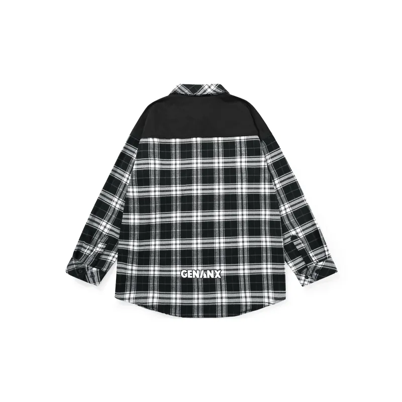 GENANX Shirt Unisex Black White Plaid-1