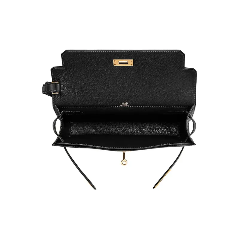 HERMES Kelly Depeches Cow Leather Clutch Men's Noir Black-2