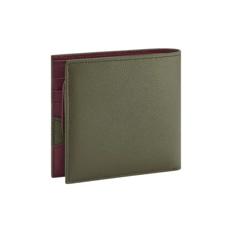 BVLGARI Calfskin Wallet Men's Green-1