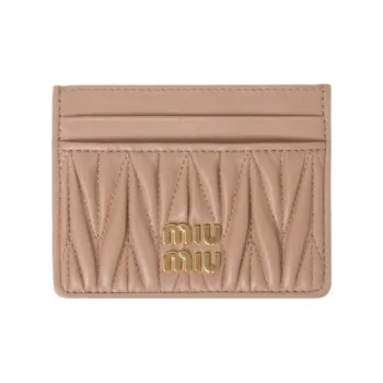 MIU MIU Matelassé Nappa Leather Card Clip Card Holder Women's Light Pink