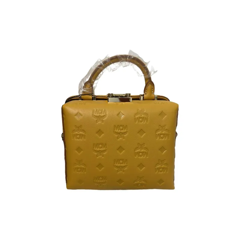 MCM Cow Leather Handbag Box Bag Shoulder Bag Crossbody Bag Small Size Women's Mango Yellow Color-1