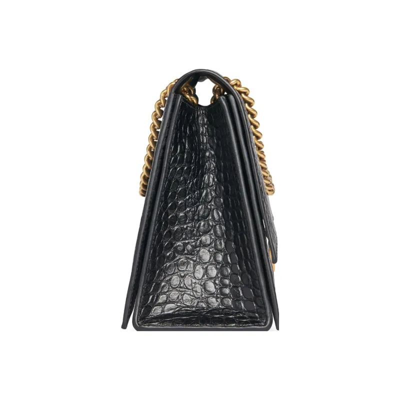 Balenciaga Crush Crocodile Medium Chain Bag Black-4