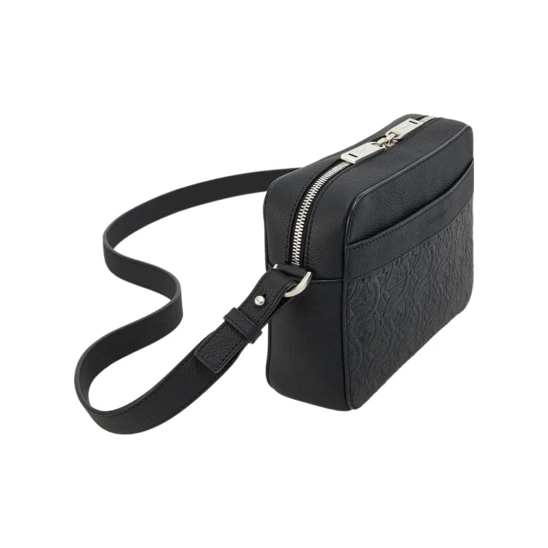 FERRAGAMO Calfskin Shoulder Bag, Crossbody Bag Regular Men's Black-1