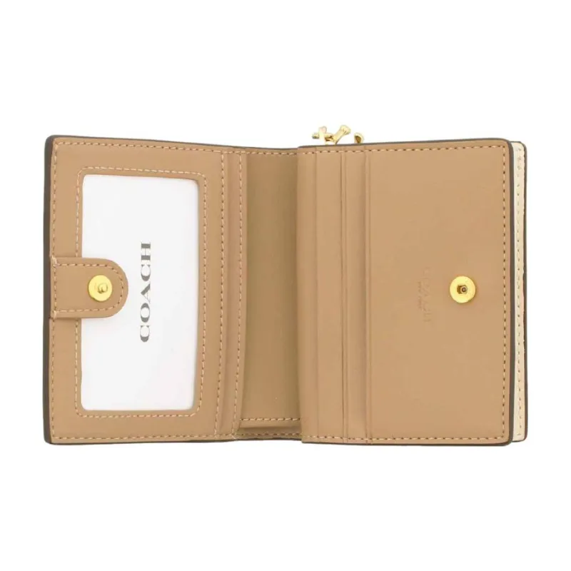 COACH Snap Wallet Canvas With Leather Clutch Wallet Women's Khaki-3