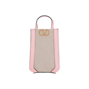 Valentino Canvas With Leather Trim Portable Canvas Shoulder Bag, Crossbody Bag Women's Pink