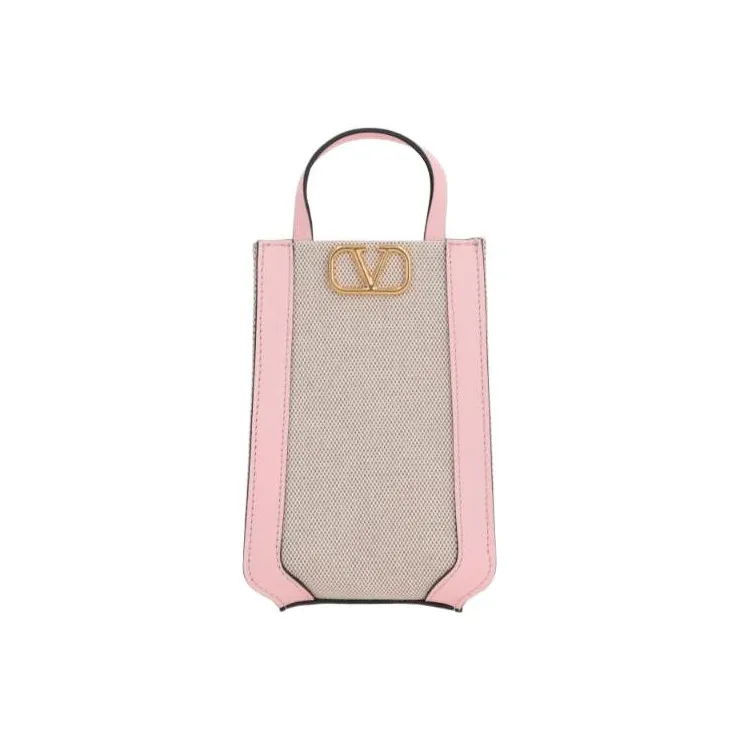 Valentino Canvas With Leather Trim Portable Canvas Shoulder Bag, Crossbody Bag Women's Pink-0