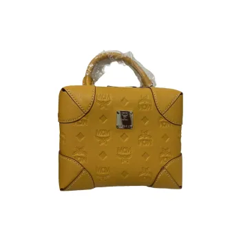 MCM Cow Leather Handbag Box Bag Shoulder Bag Crossbody Bag Small Size Women's Mango Yellow Color