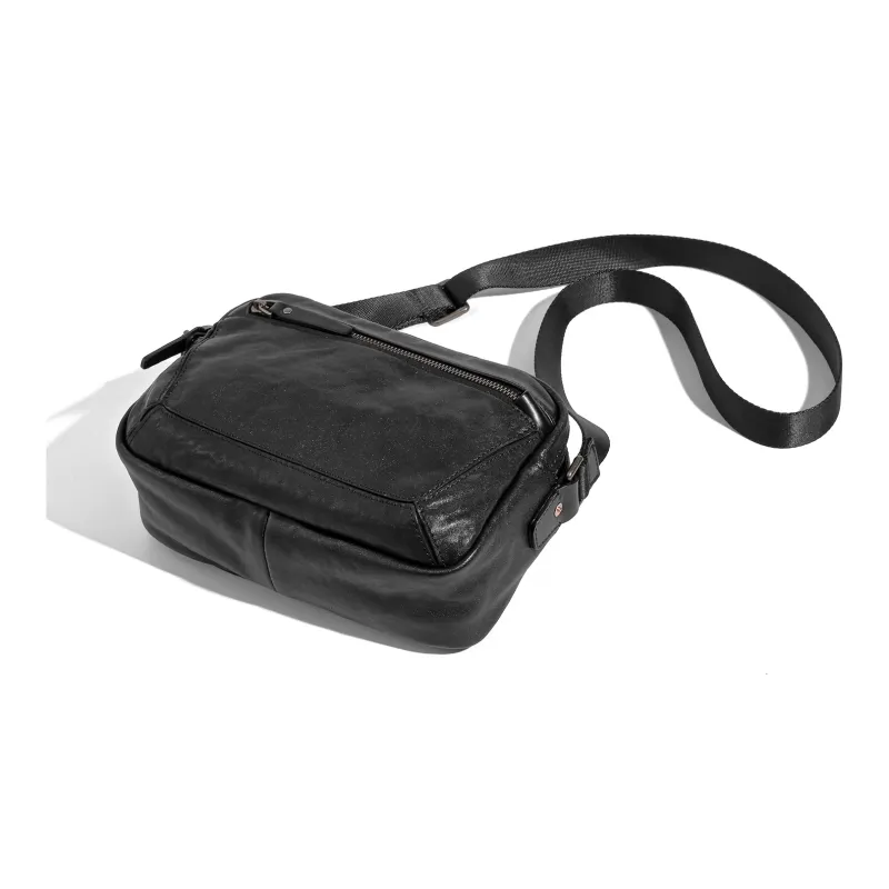 Ace Paul Top Grain Cow Leather Genuine Leather Small Square Bag Crossbody Bags Medium Size Men's Black-3