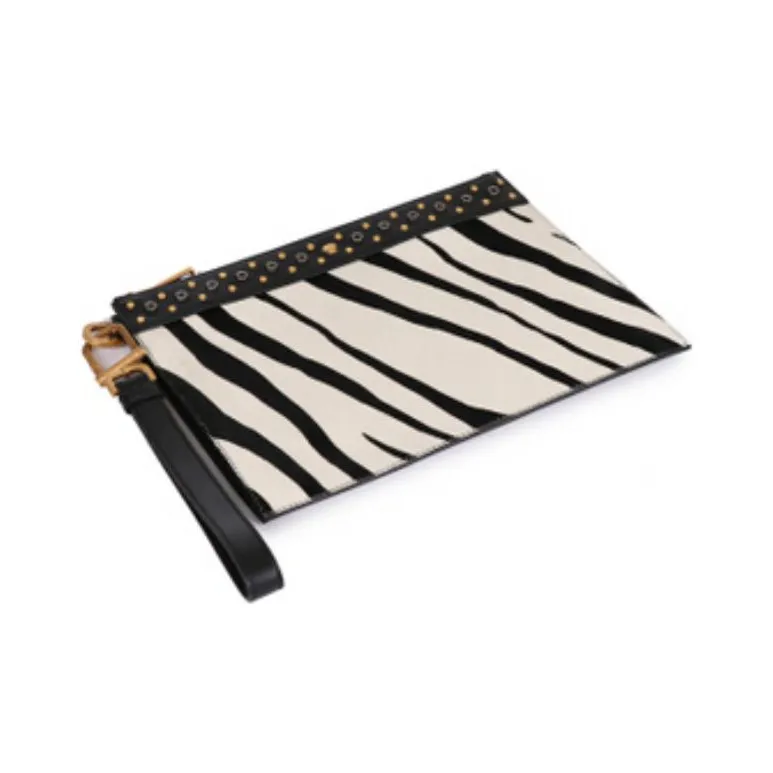 VERSACE Leather Clutch Women's Black & White-1