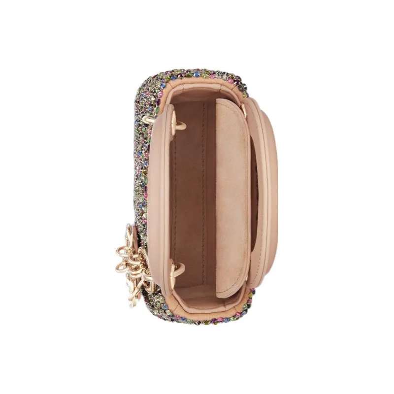 DIOR Lady Dior Cow Leather Rhinestone Embroidery Dior Bag Shoulder Bag Crossbody Bag Handbag Extra Mini Women's Pink-4