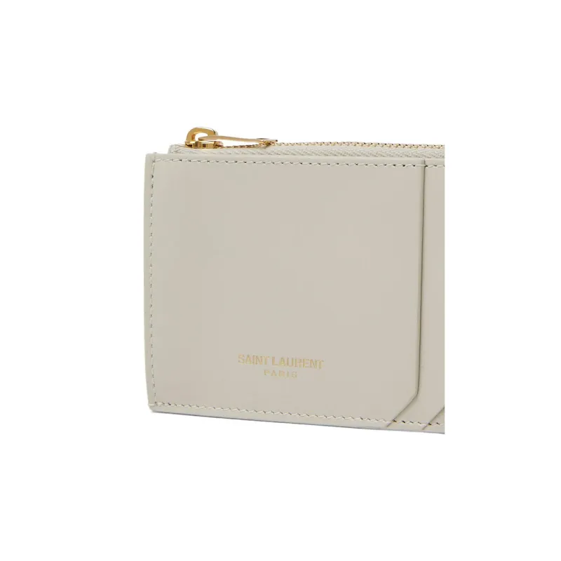 SAINT LAURENT Leather Card Holder Women's Cream White-3