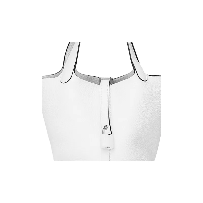 HERMES Picotin Lock Clemence Bullock Leather Basket Bag Handbag 18 Women's 0U New White-3