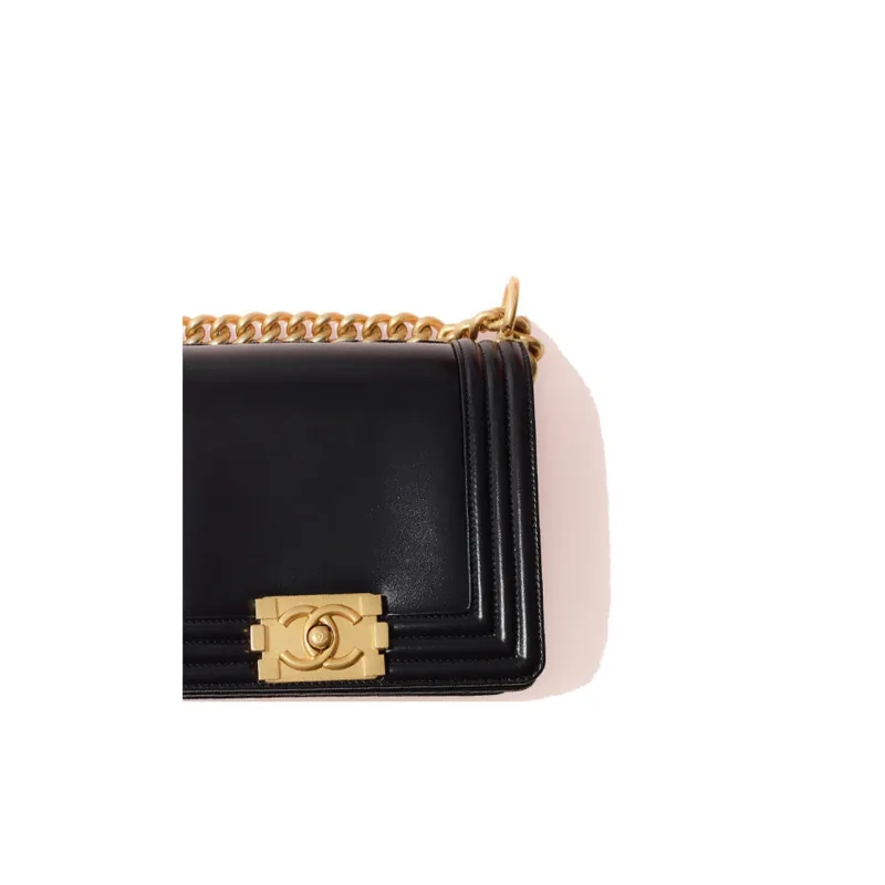 CHANEL 22C Spring Leboy Smooth Finish Calfskin With Gold Metal Shoulder Bag, Crossbody Bag Mini Women's Black-4