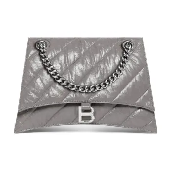 Balenciaga CRUSH Cow Leather Handbag Shoulder Bag Medium Size Women's Dark Gray