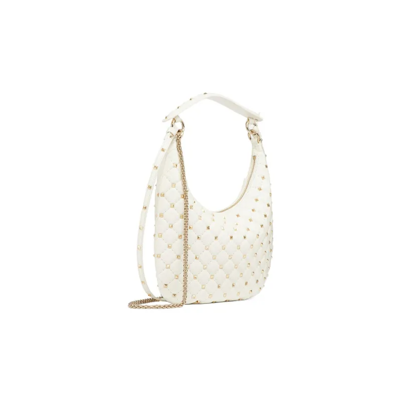 Valentino ROCKSTUD SPIKE Calfskin Hobo Bag Shoulder Bag Crossbody Bag Handbag Small Size Women's White-2
