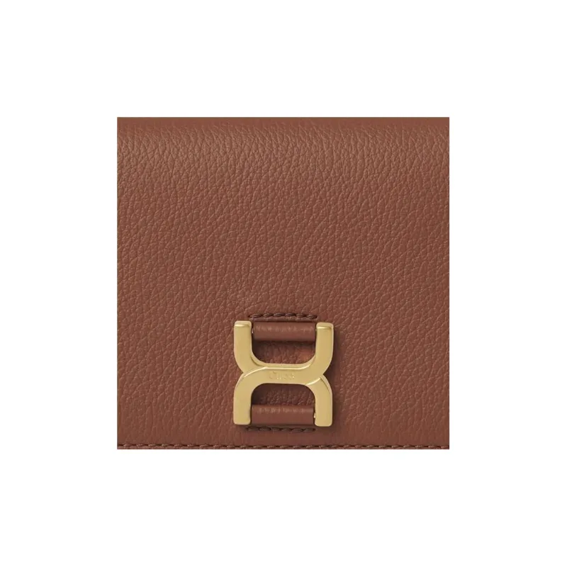 Chloe Marcie Grain Calfskin Wallet Medium Size Women's Tan-3