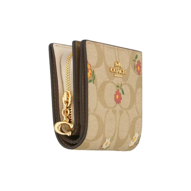 COACH Snap Wallet Canvas With Leather Clutch Wallet Women's Khaki-1