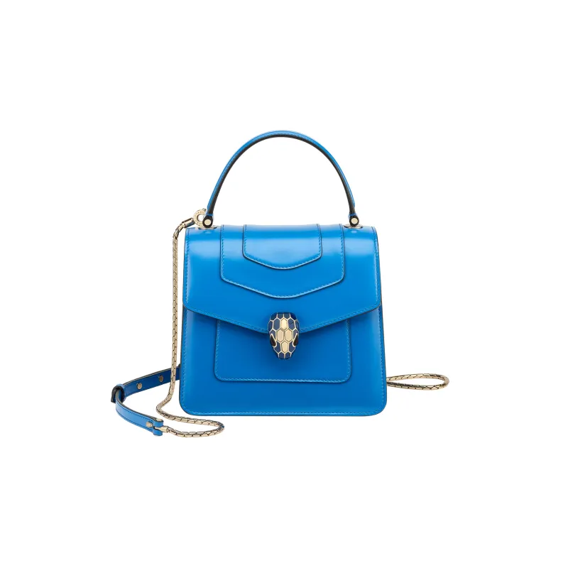 BVLGARI Serpenti Forever Series Calfskin Shoulder Bag Crossbody Bag Handbag Small Size Women's Blue-0