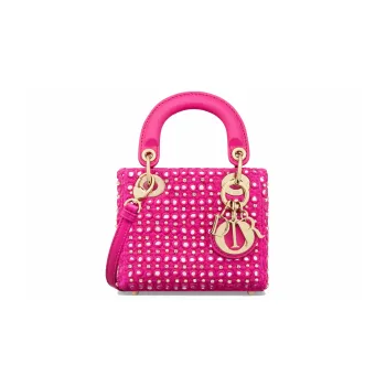 DIOR Lady Dior Rhinestone Satin Dior Bag Shoulder Bag Crossbody Bag Handbag Extra Mini Women's Pink