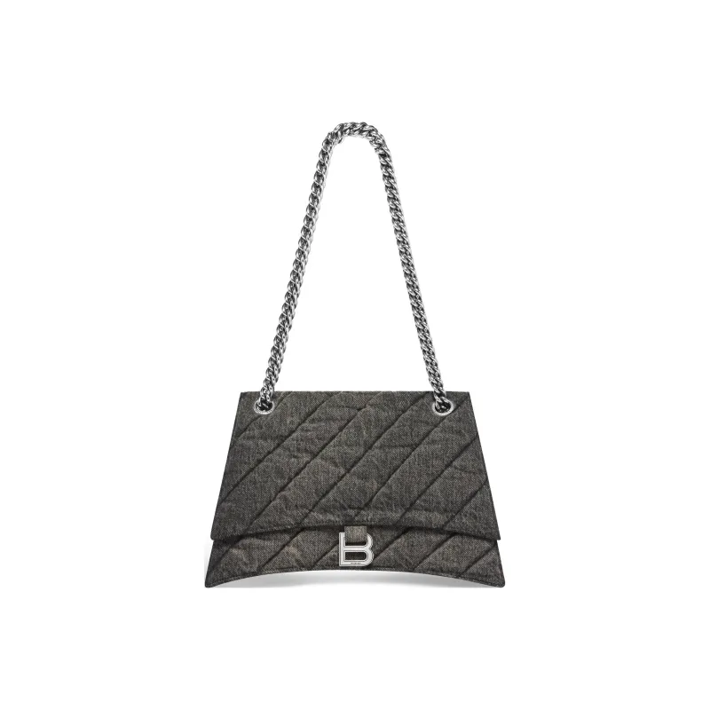 Balenciaga Crush Medium Chain Bag In Quilted Denim Black-1