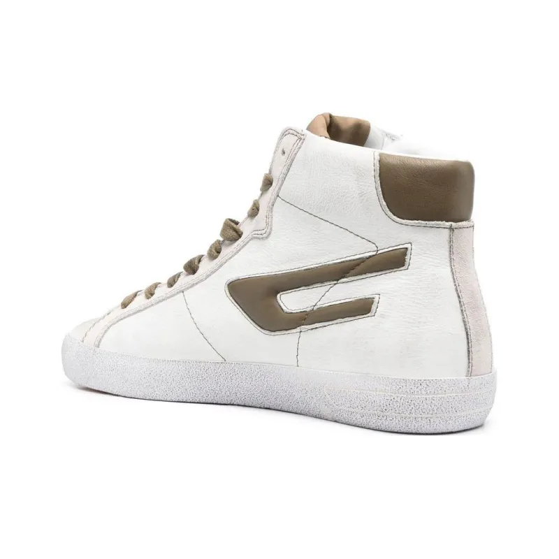 DIESEL Anti Slip Wear Resistant High Top Skateboard Shoes Men's White Brown-3