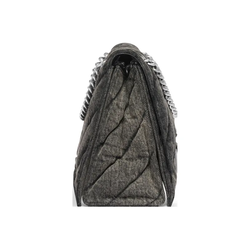 Balenciaga Crush Medium Chain Bag In Quilted Denim Black-3