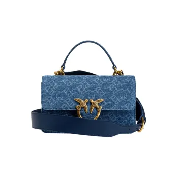 PINKO Fabric With Cow Leather Shoulder Bag, Handbag, Crossbody Bag Trumpets Women's Blue