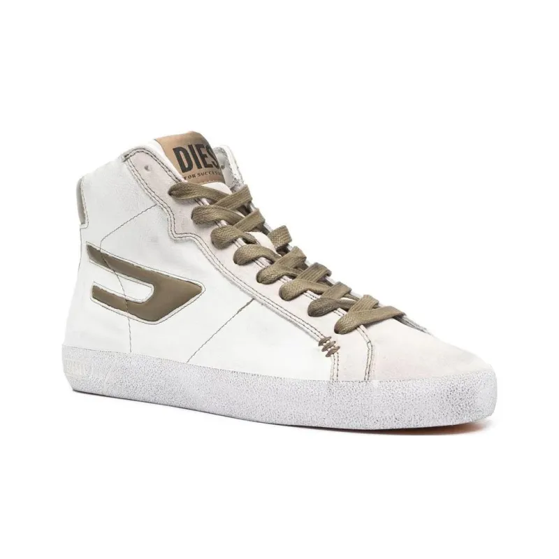 DIESEL Anti Slip Wear Resistant High Top Skateboard Shoes Men's White Brown-2